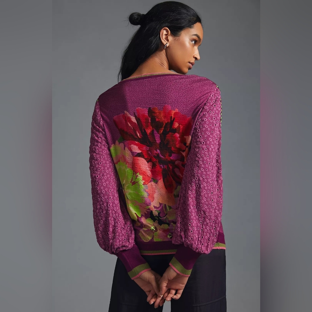 Anthropologie Purple Floral Knit Sweater - Picture 4 of 8